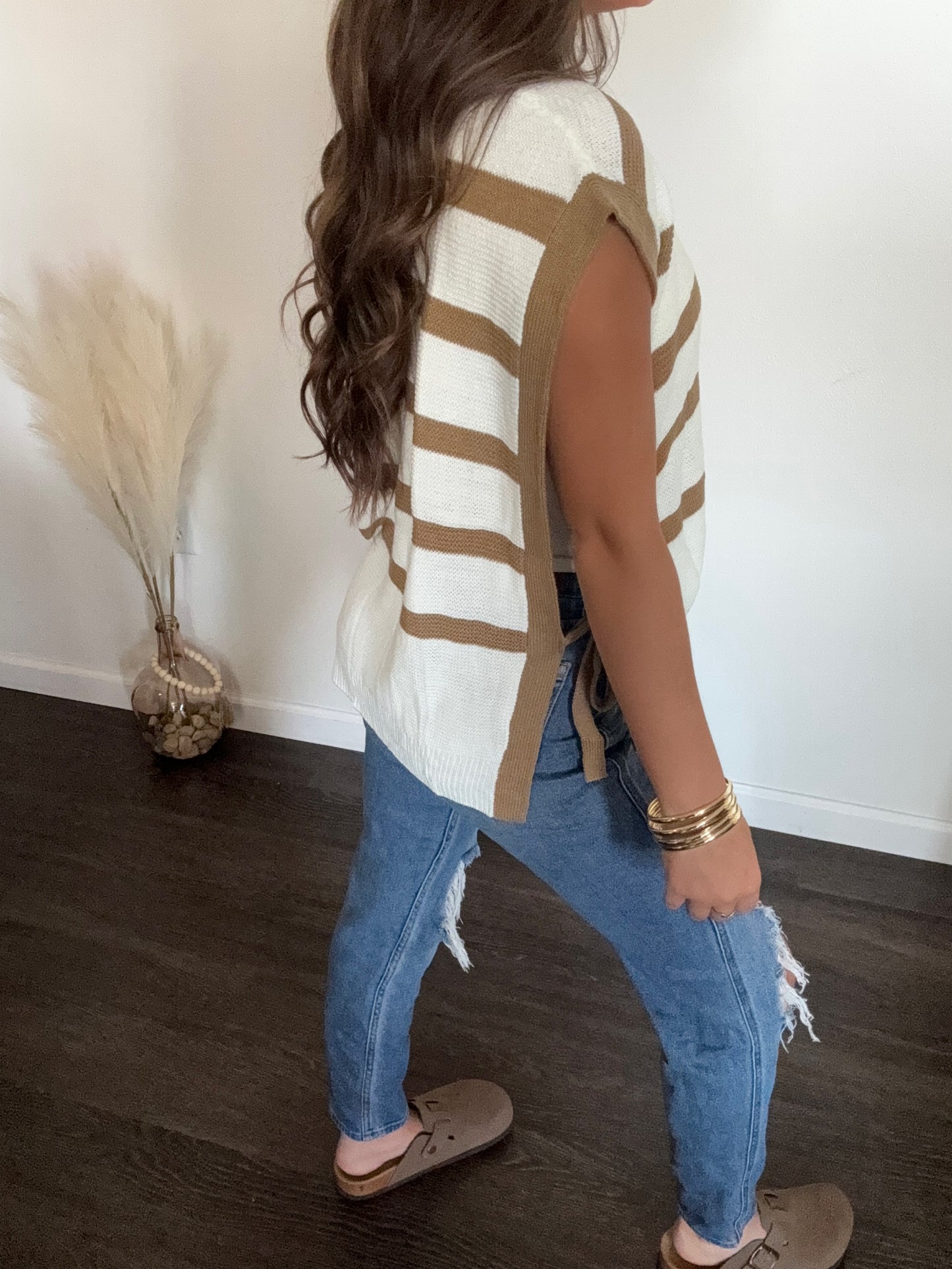 Stripe Open Side Tie Sweater