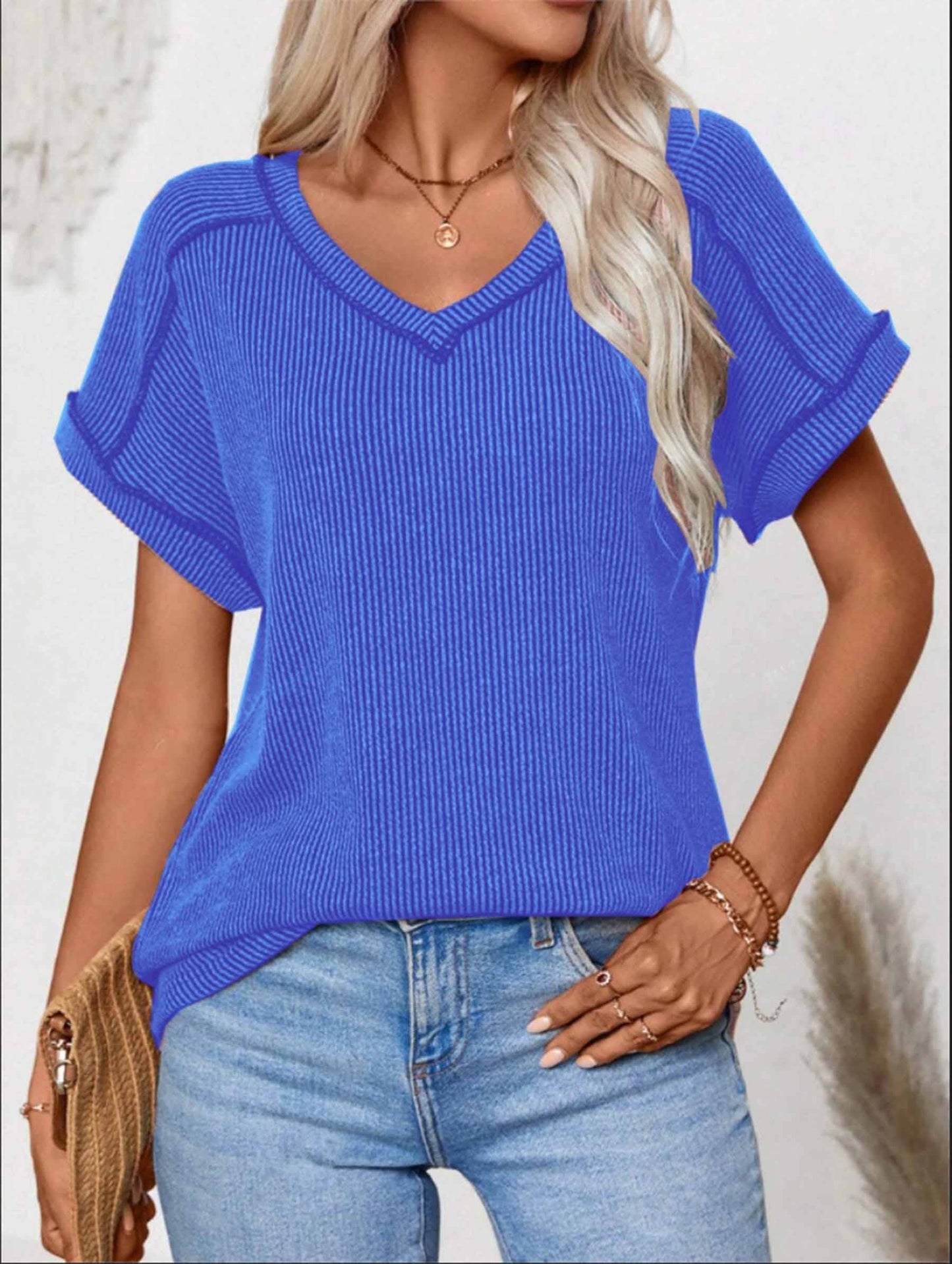 Short Sleeved V-neck Top