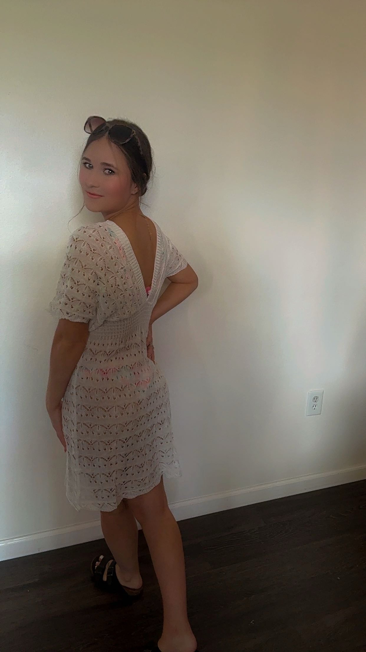 Deep V-neck Wave Pattern Hollowed Out Beach Dress