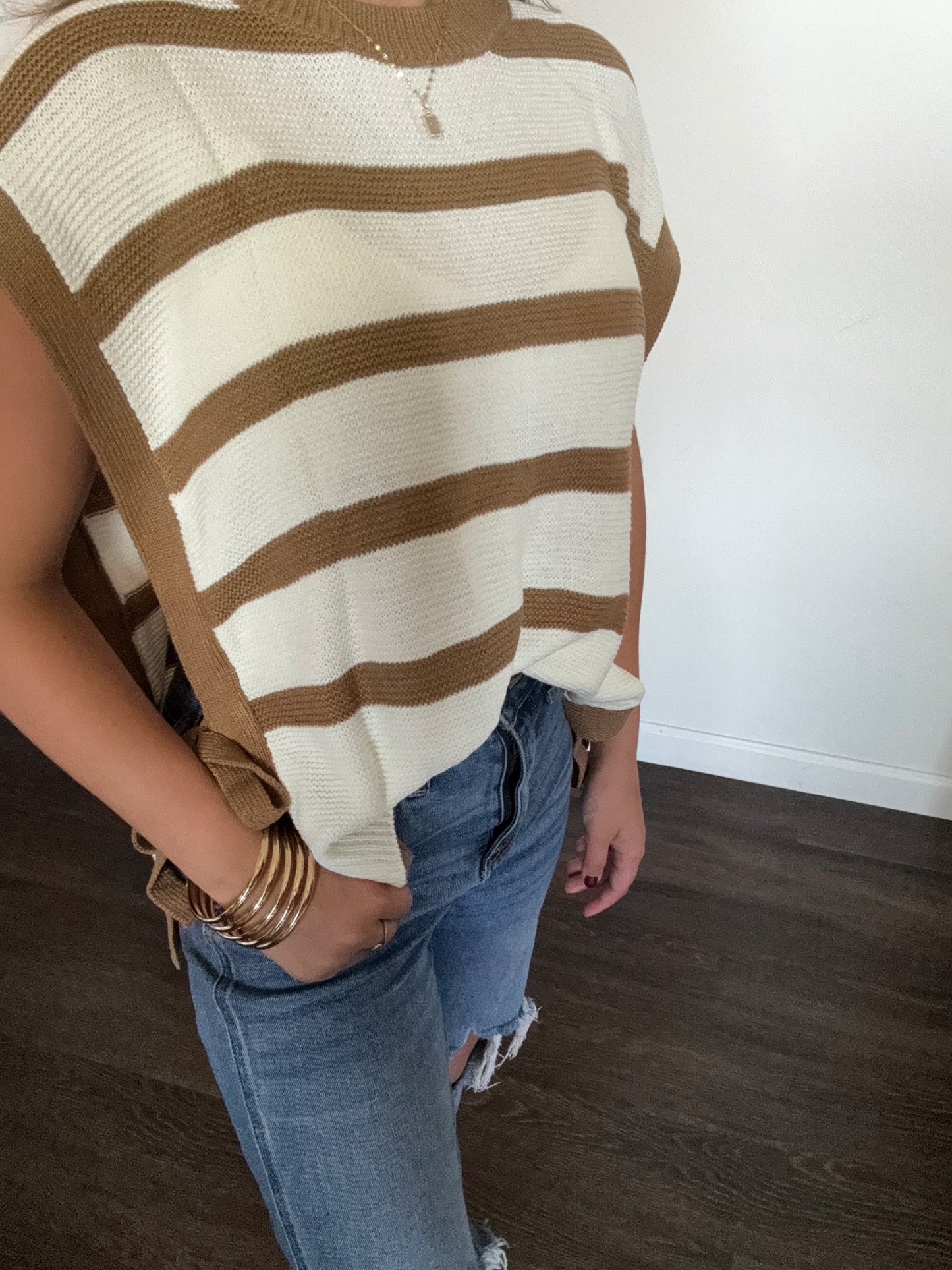 Stripe Open Side Tie Sweater
