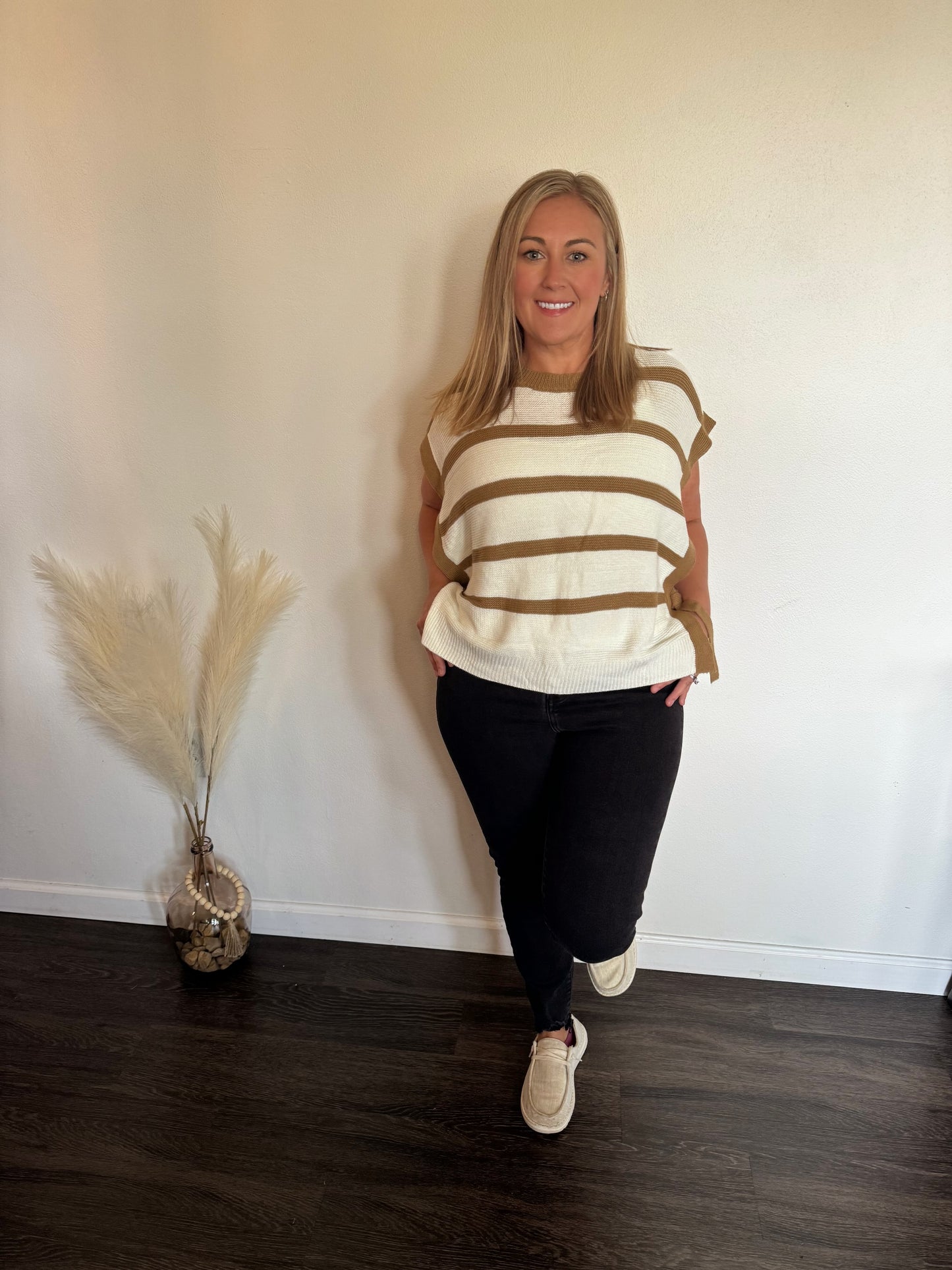 Stripe Open Side Tie Sweater