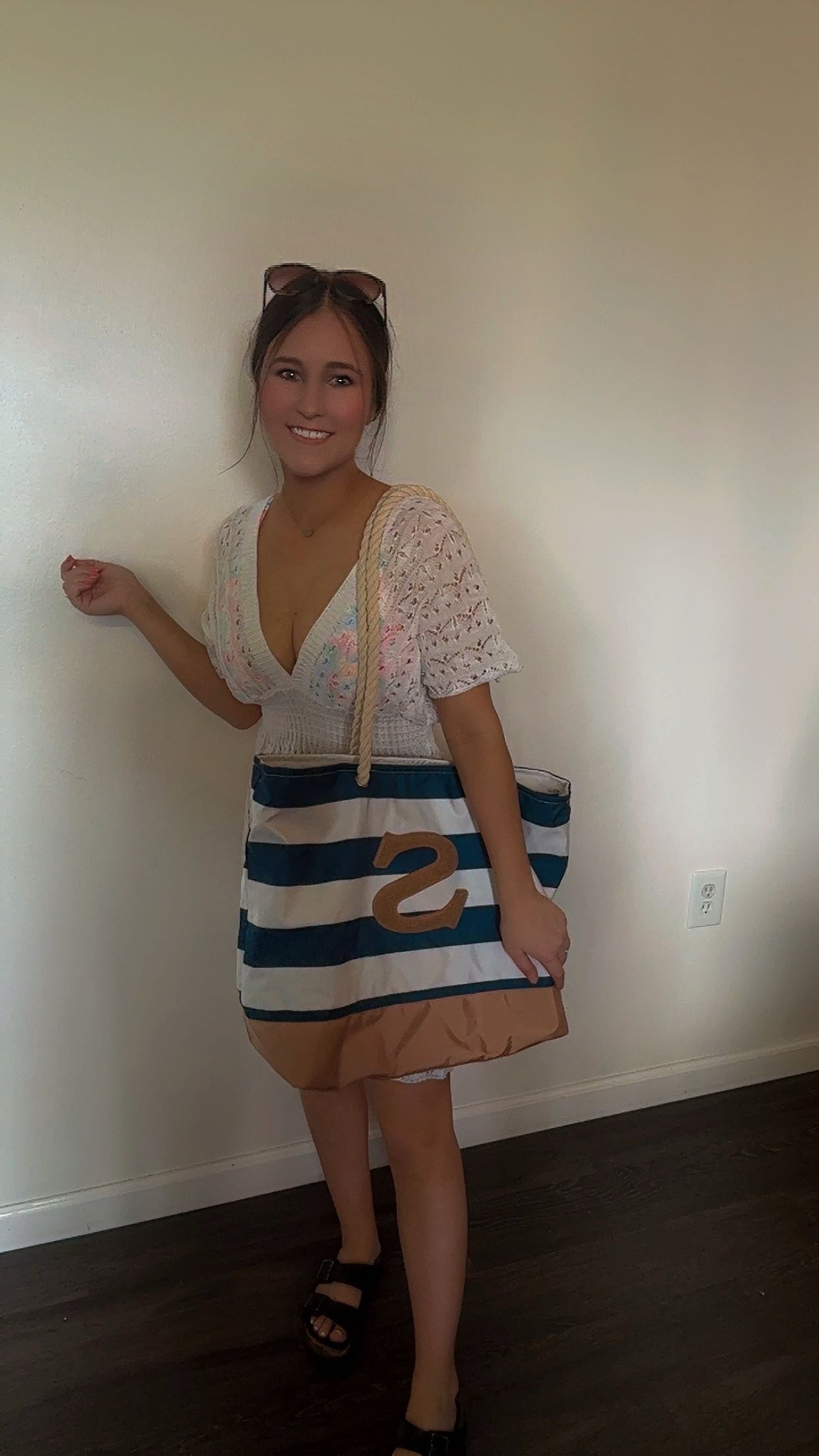 Deep V-neck Wave Pattern Hollowed Out Beach Dress