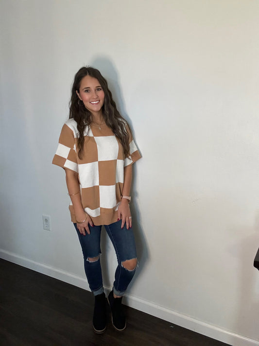 Checkered Short Sleeve Sweater