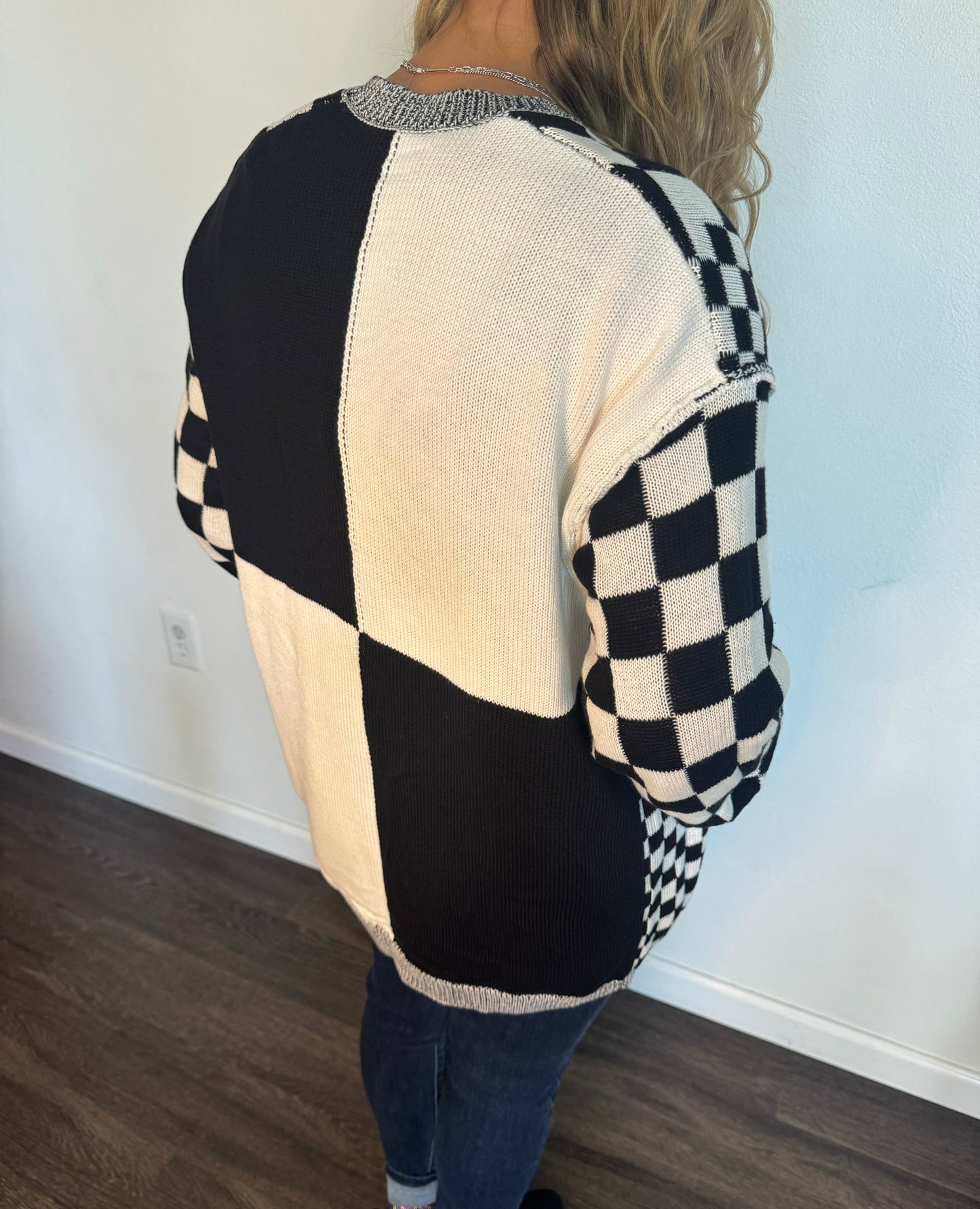 Checkered Open Front Cardigan