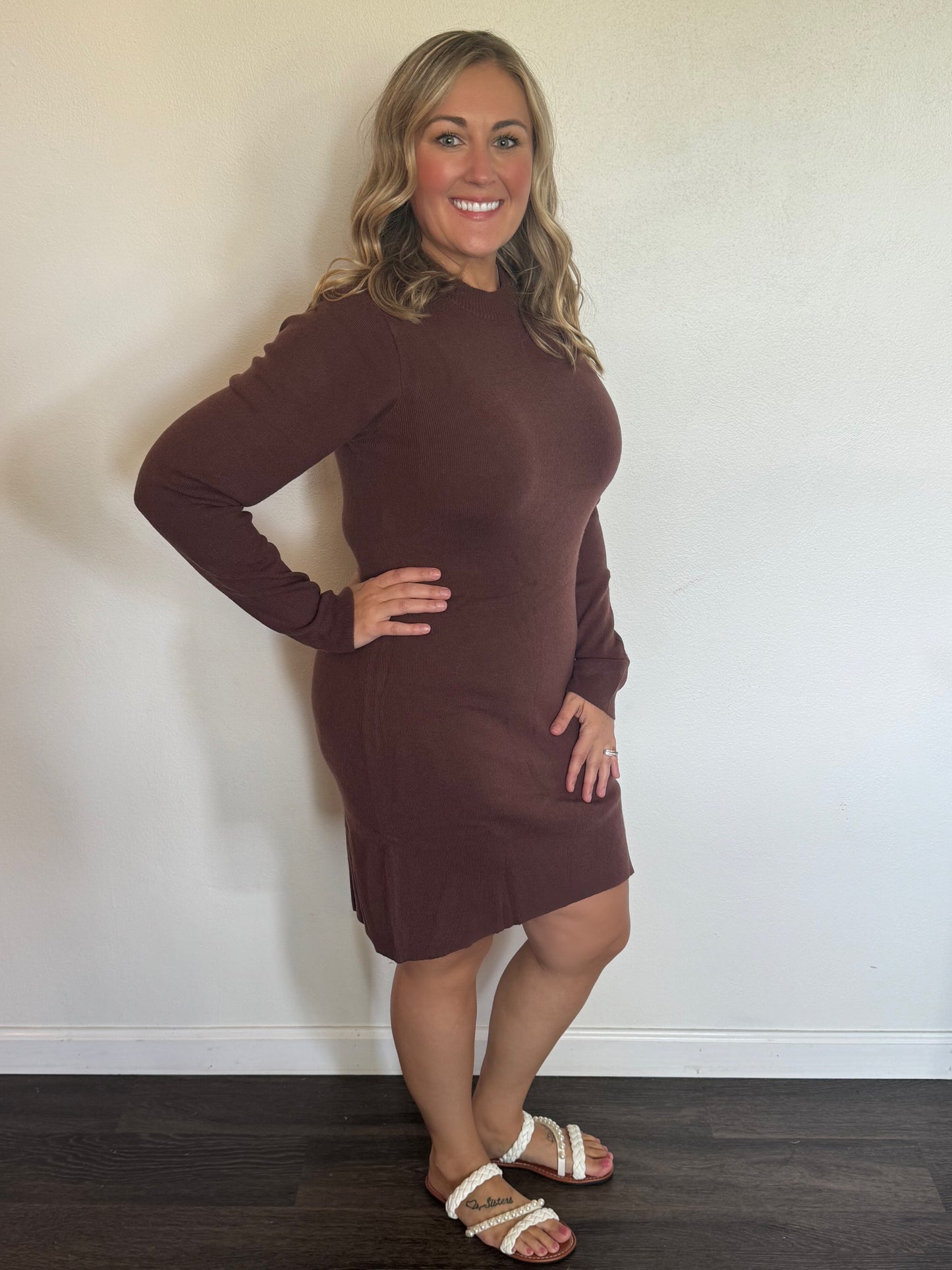 Slim Fit Mock Neck Side Slit Sweater Dress