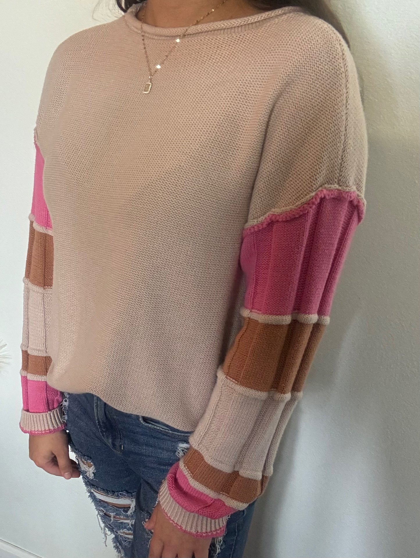 Colorblock Exposed Seam Sweater