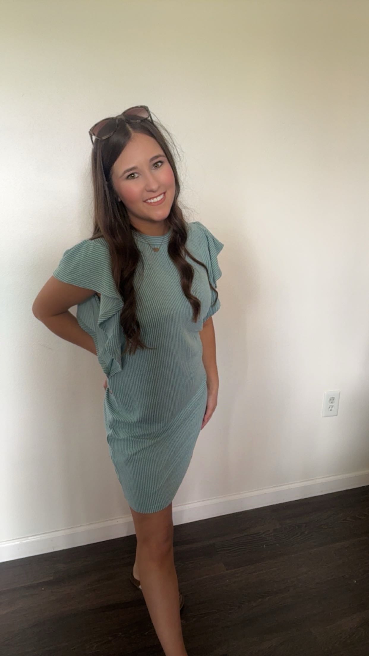 Striped Lotus Leaf Sleeve Dress