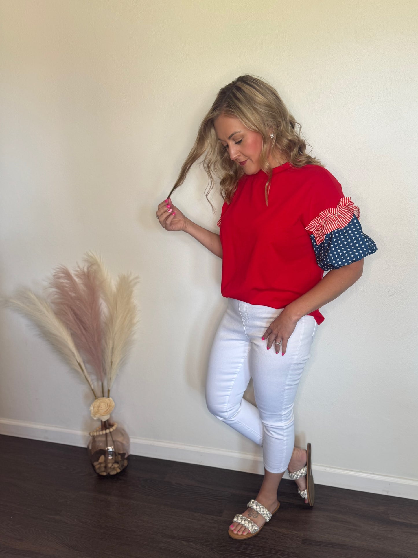 Stars Stripes Puff Sleeve Top