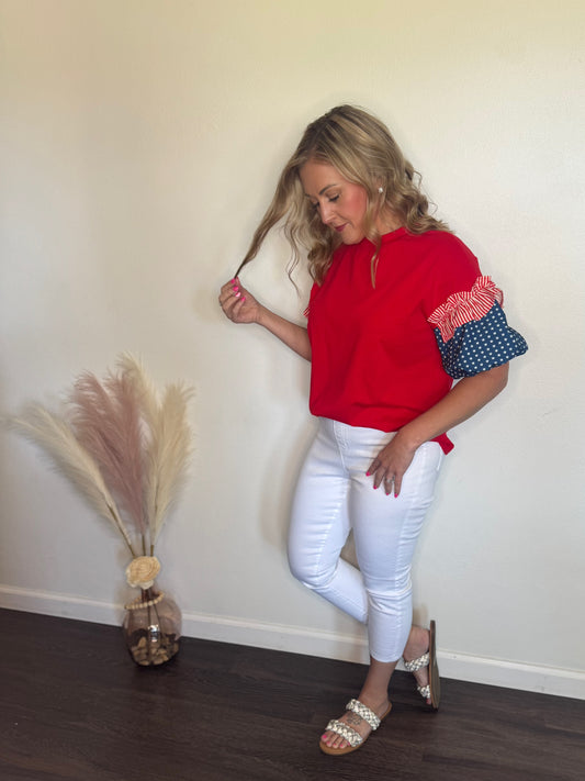 Stars Stripes Puff Sleeve Top