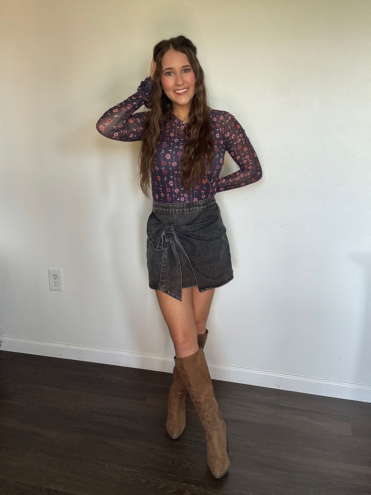 Floral Print Mesh Bodysuit
