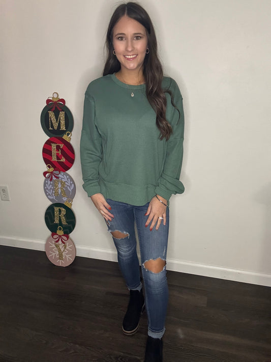 Solid Ribbed Sweatshirt