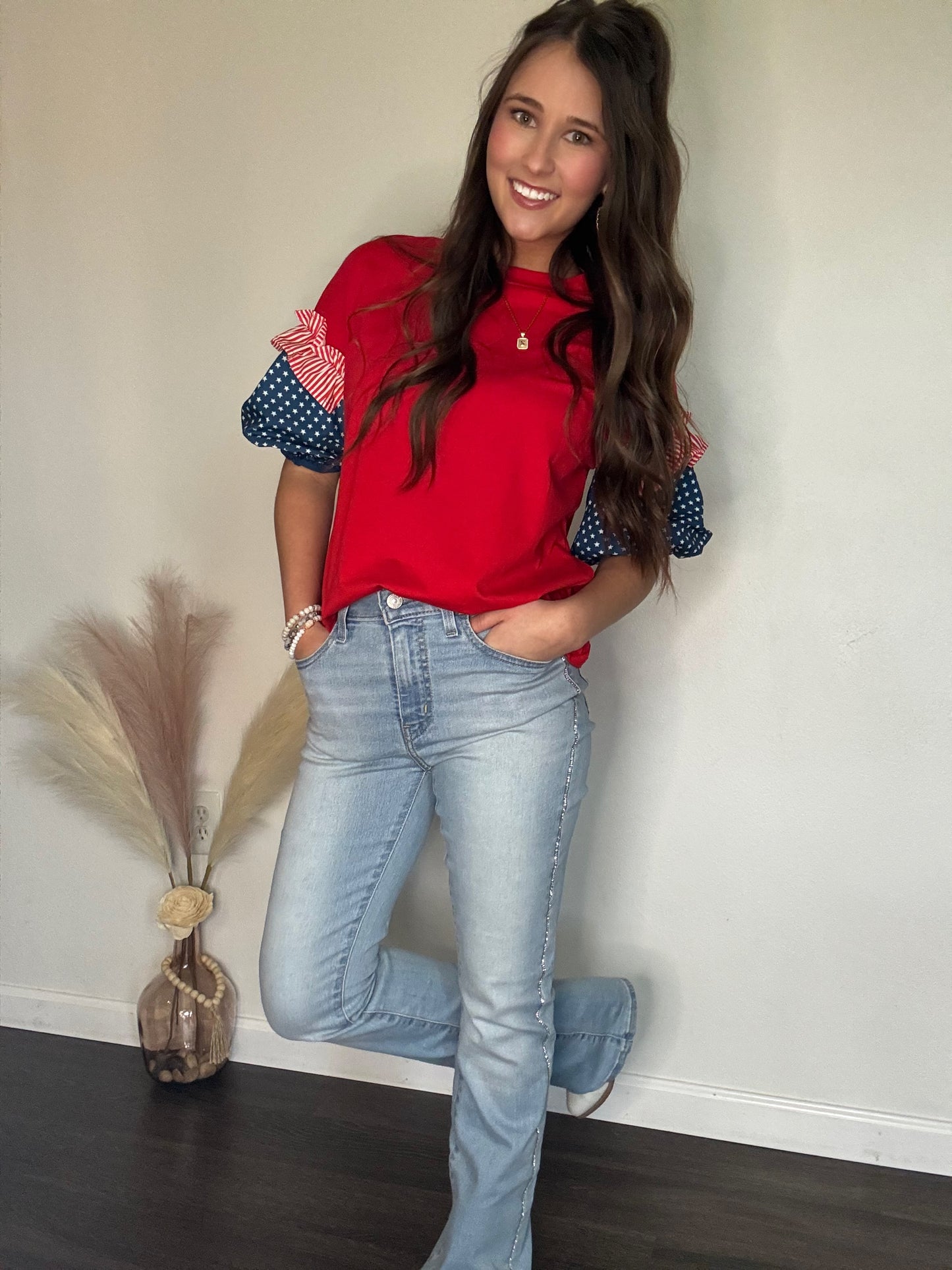Stars Stripes Puff Sleeve Top