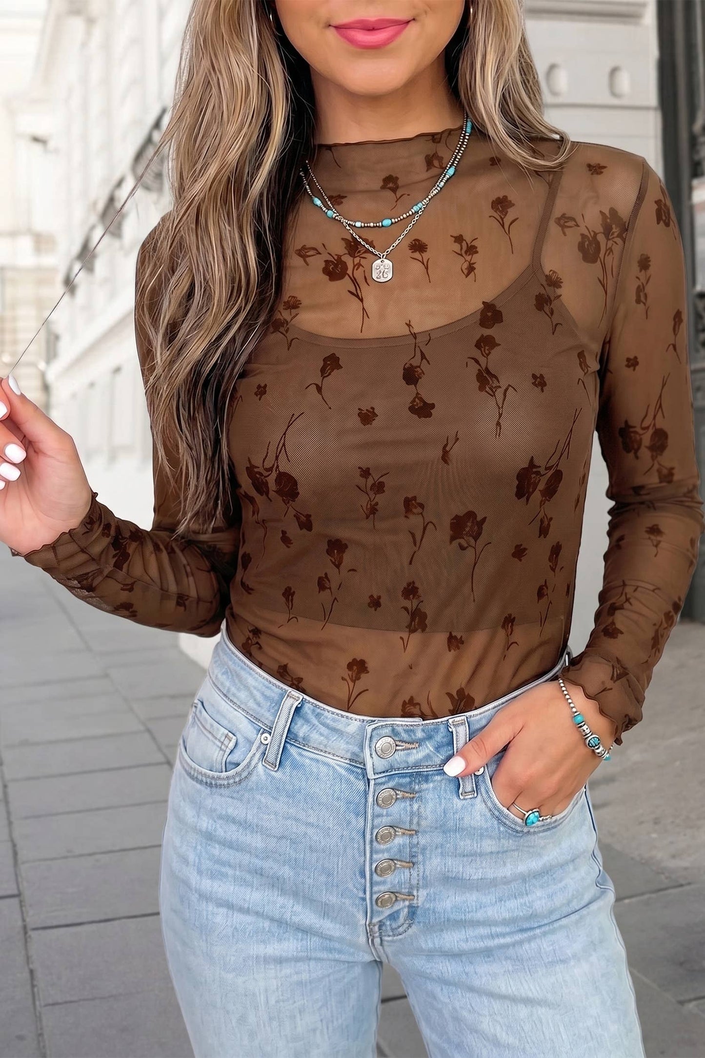 Mocha Meadow Mesh Top