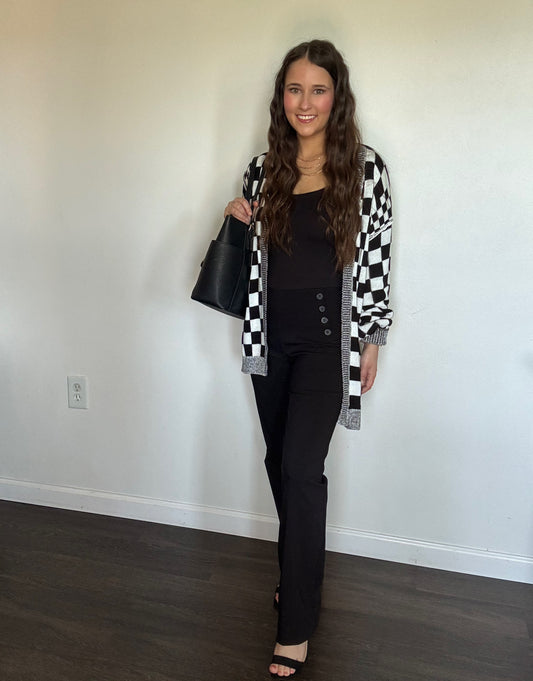 Checkered Open Front Cardigan