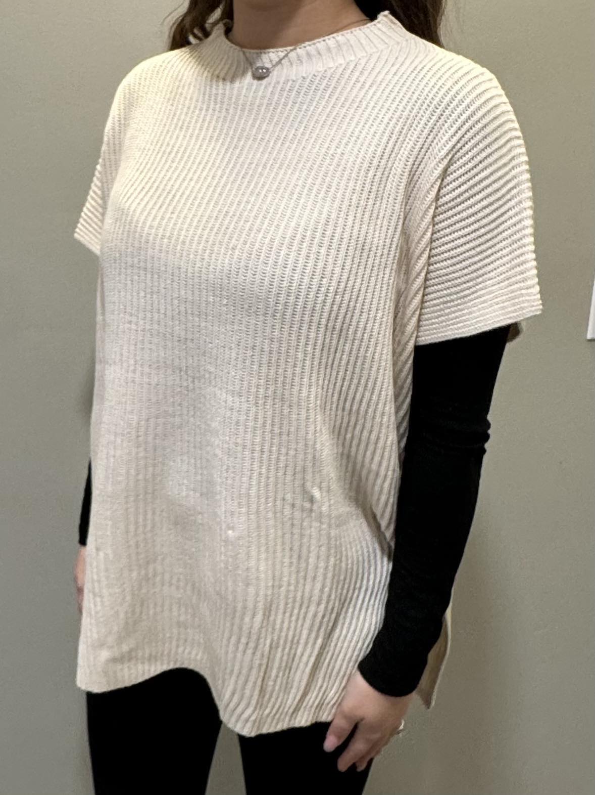 Short Sleeve Side Slit Oversized Sweater