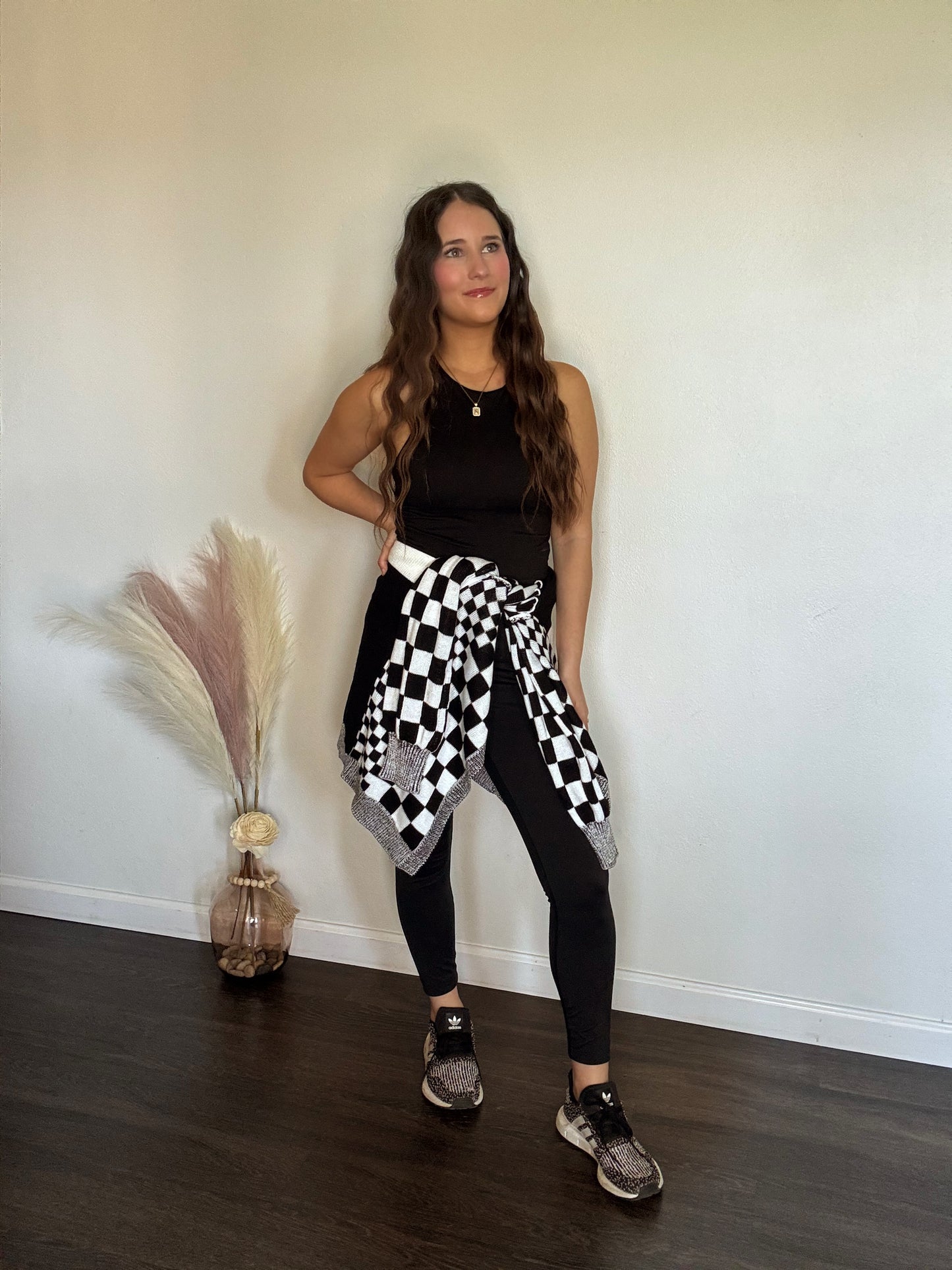 Checkered Open Front Cardigan