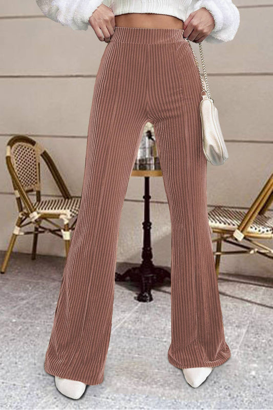 Solid Color High Waist Flare Corduroy Pants