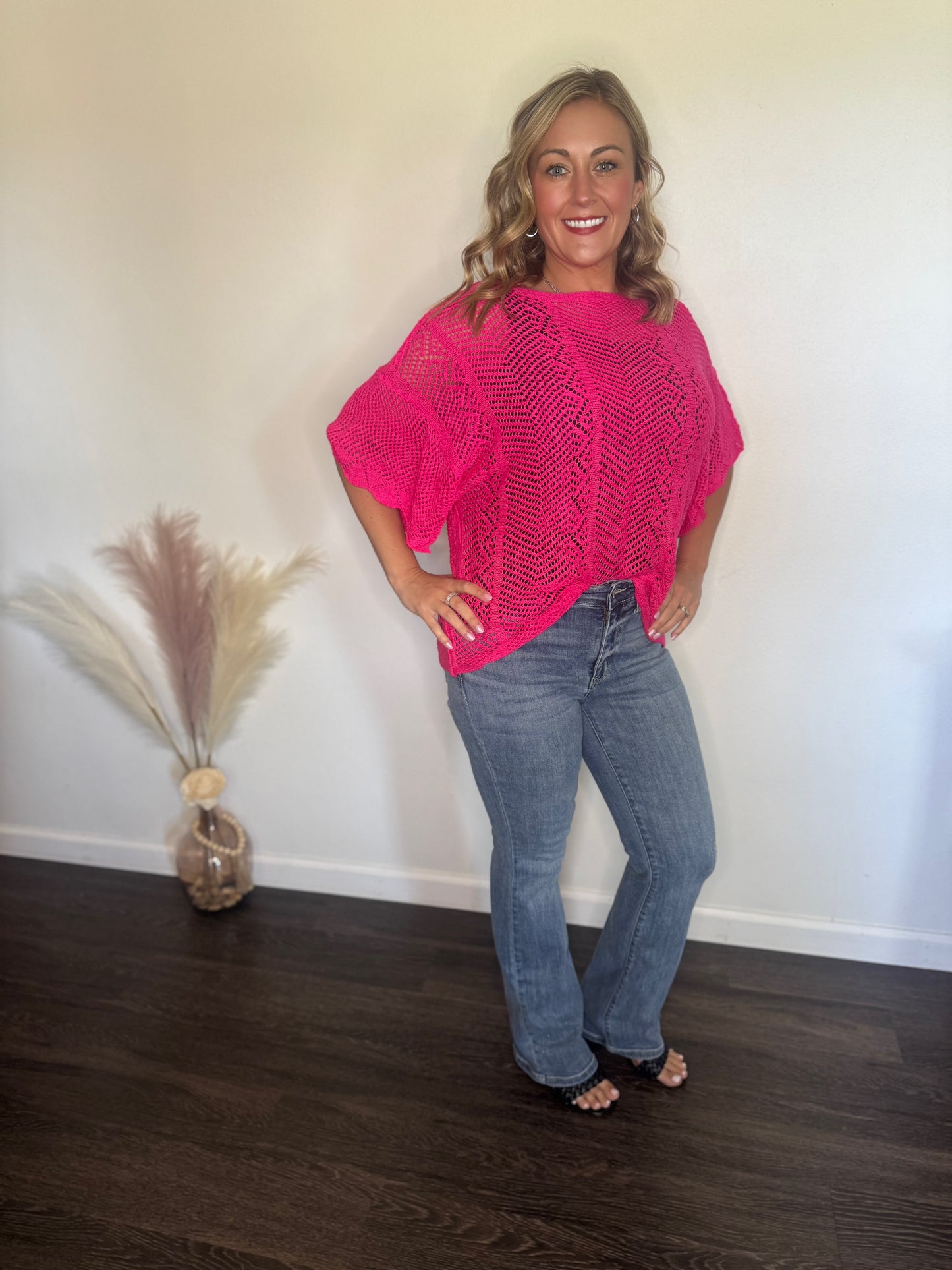 Pointelle Knit Short Sleeve Top