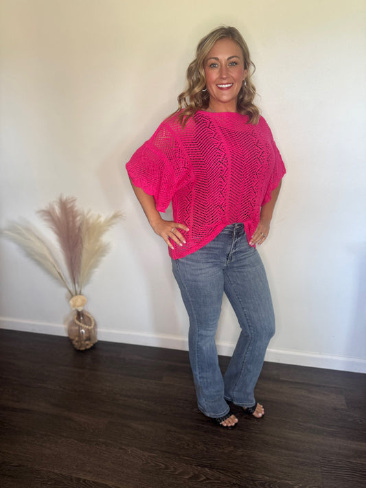Pointelle Knit Short Sleeve Top