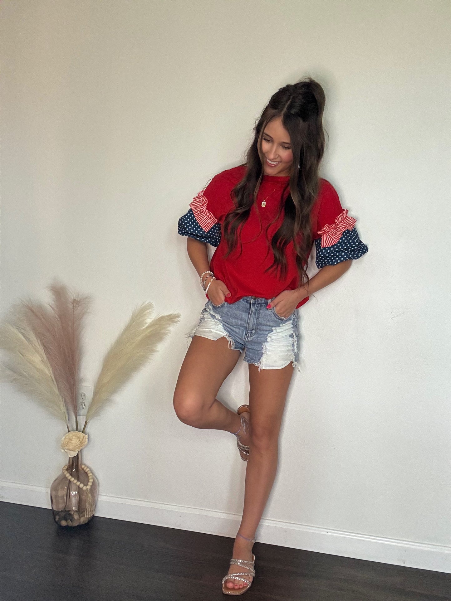 Stars Stripes Puff Sleeve Top