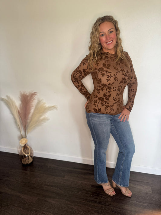 Mocha Meadow Mesh Top
