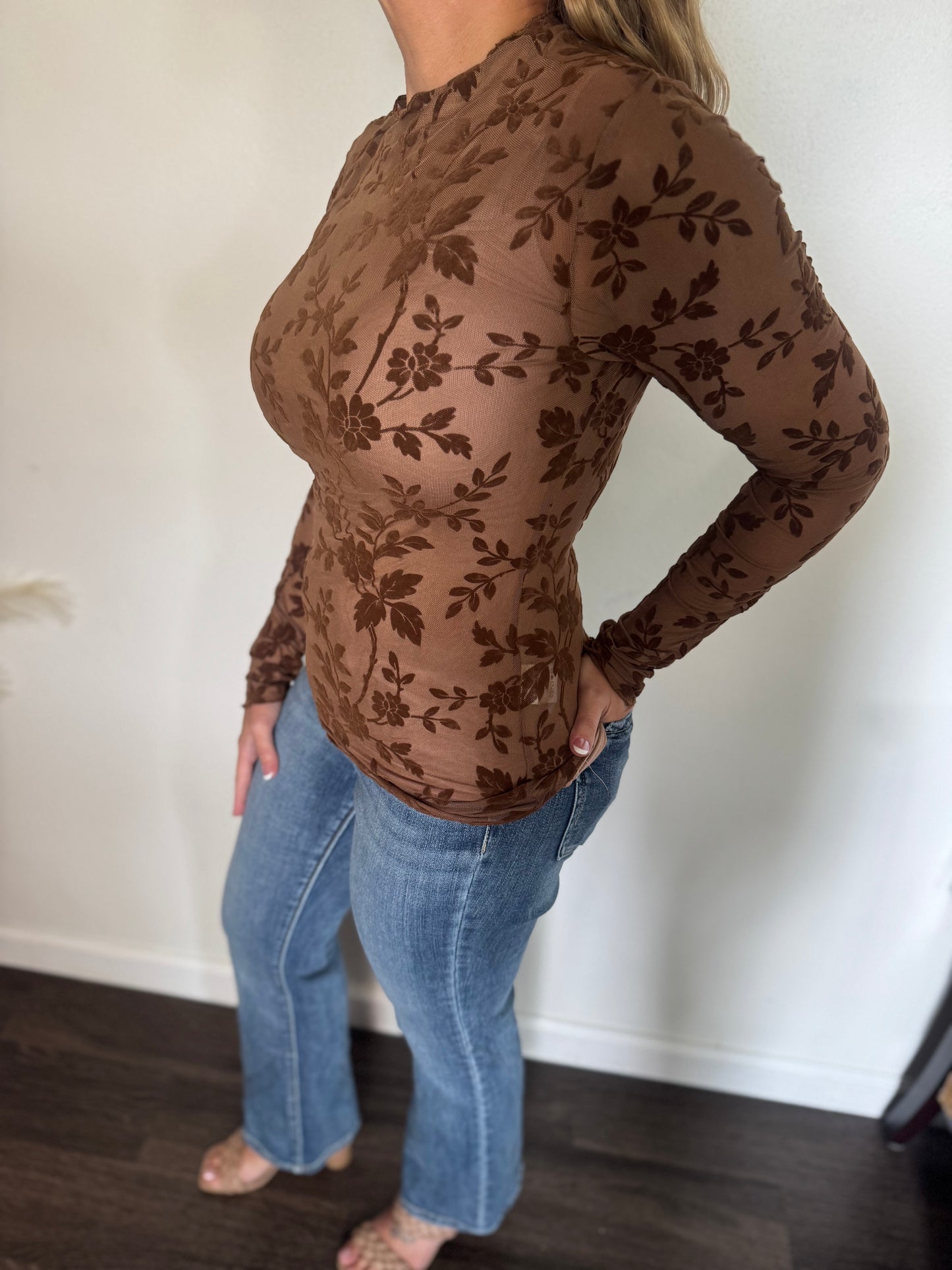Mocha Meadow Mesh Top