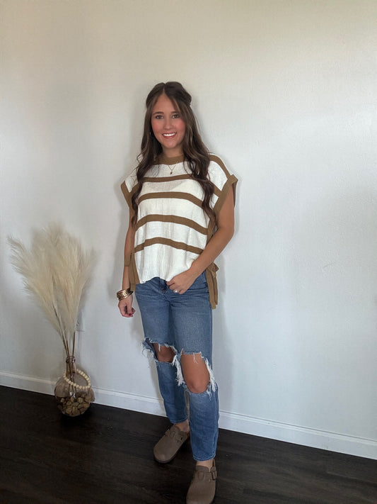 Stripe Open Side Tie Sweater