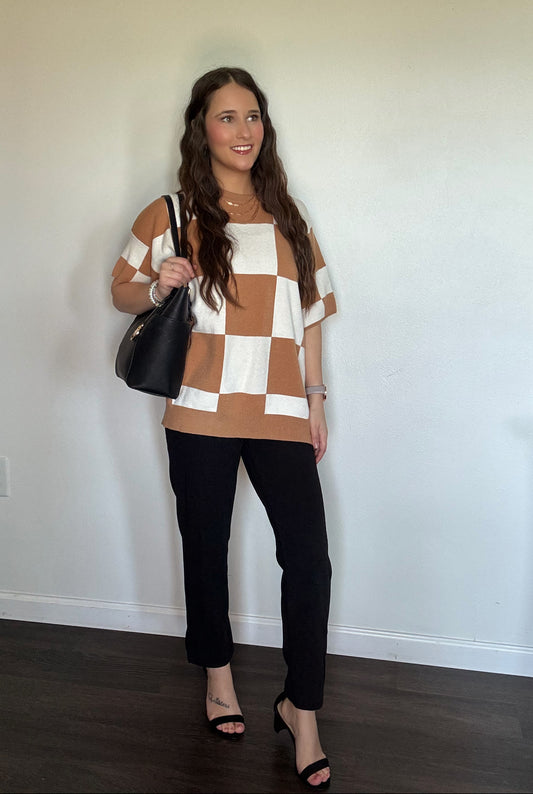 Checkered Short Sleeve Sweater