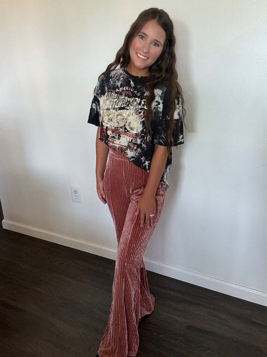 Solid Color High Waist Flare Corduroy Pants