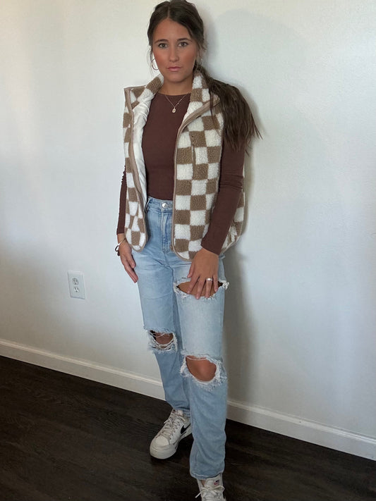 Checkered Sherpa vest