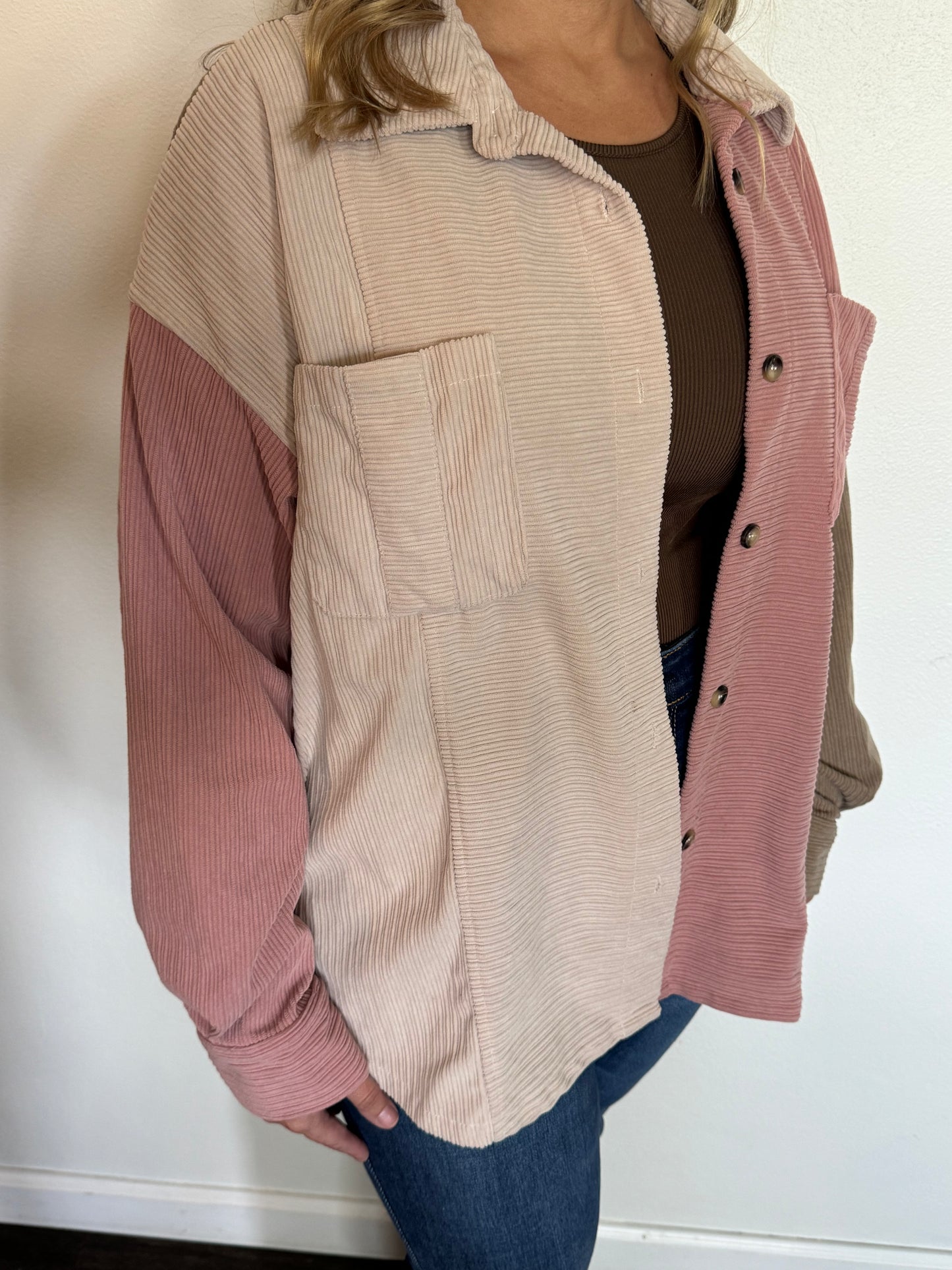 Color Block Corduroy Shacket
