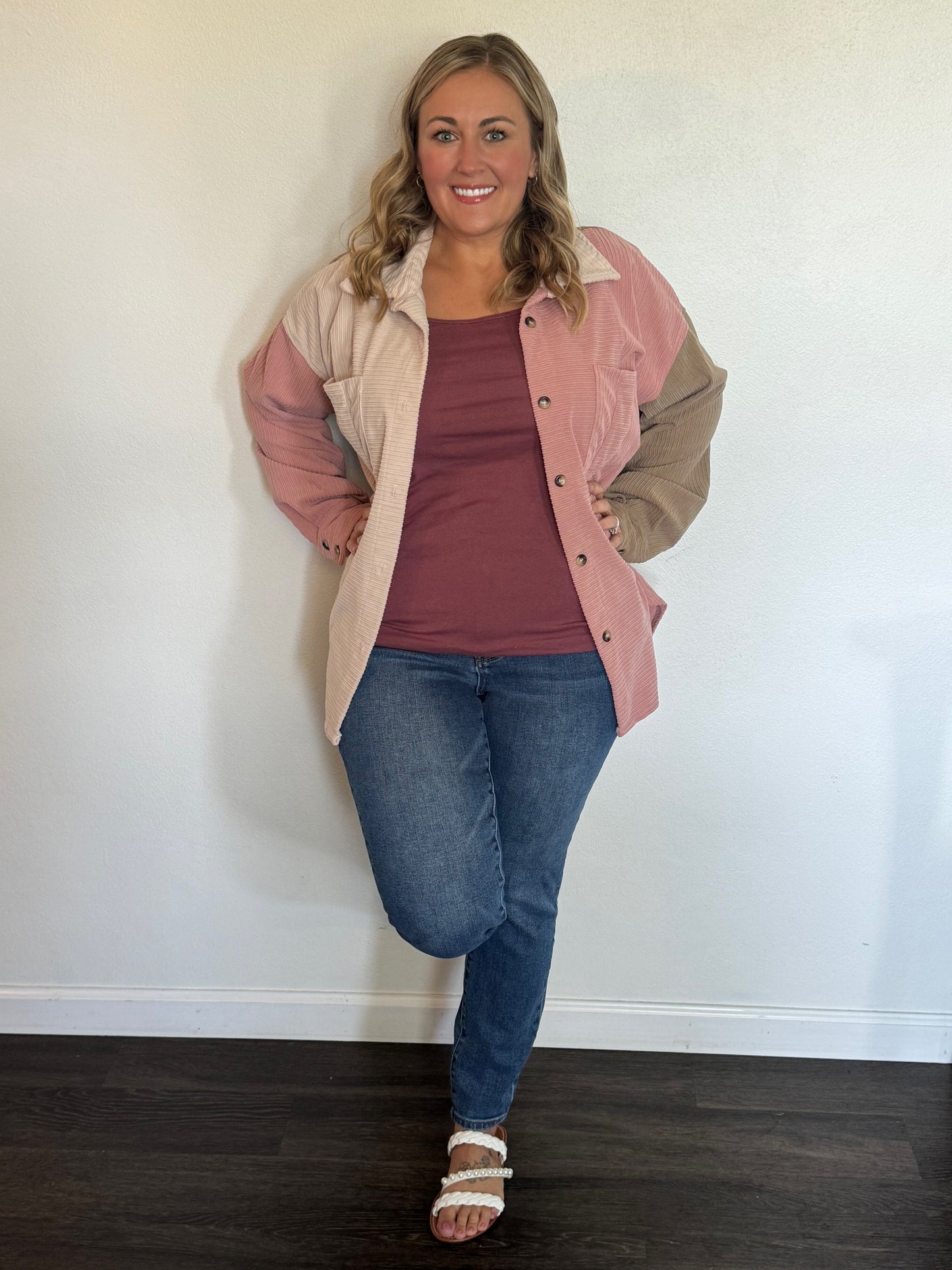 Color Block Corduroy Shacket