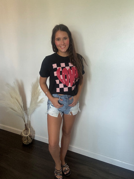 LOVE Checkered Graphic Valentine Tee