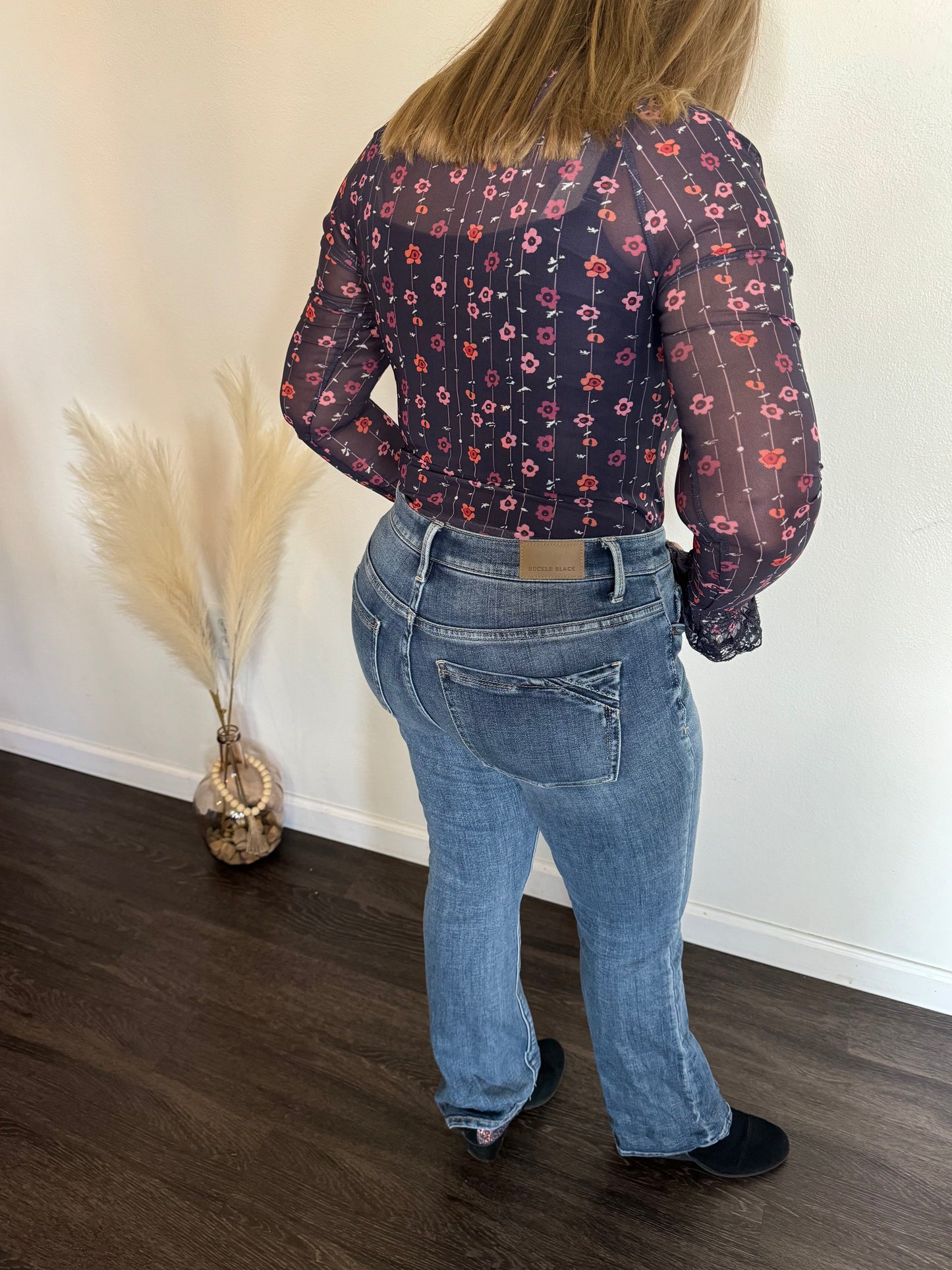 Floral Print Mesh Bodysuit