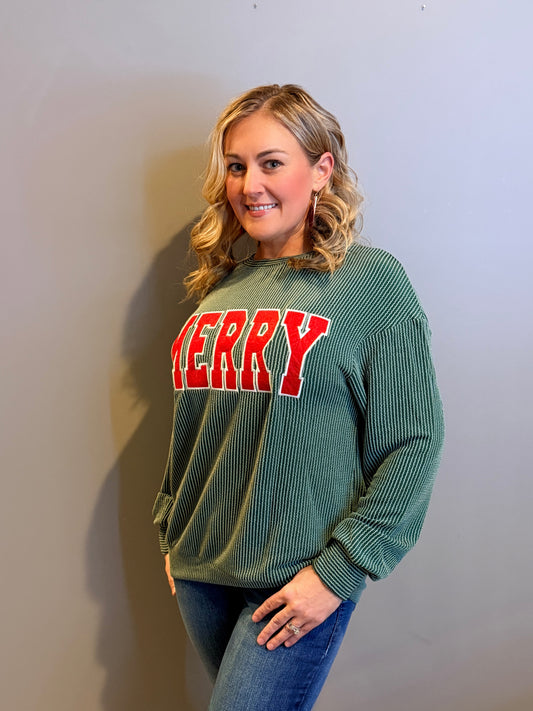 Ribbed Merry Christmas Top