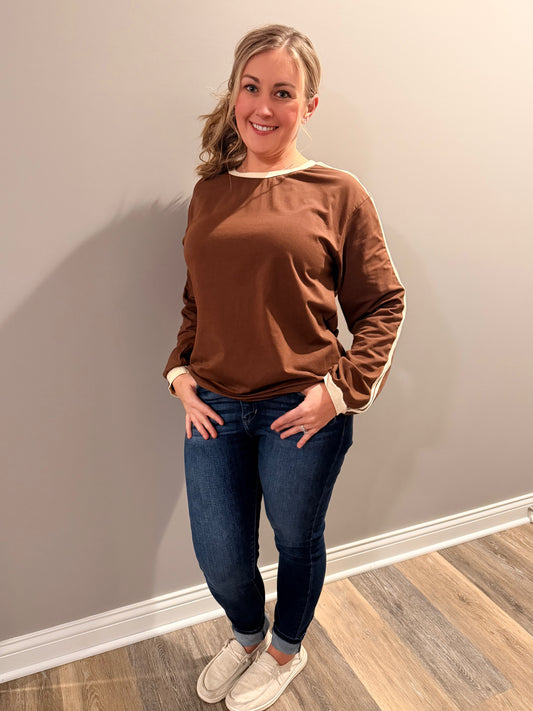Brown Strip Sleeve Top