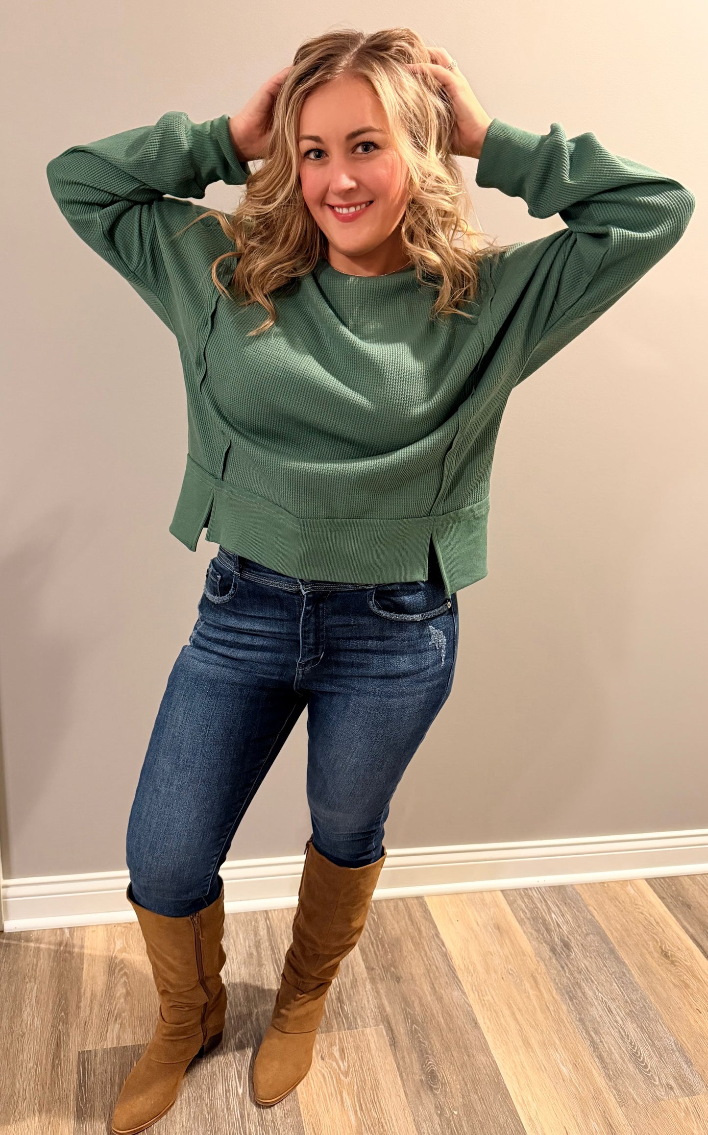 Solid Ribbed Sweatshirt