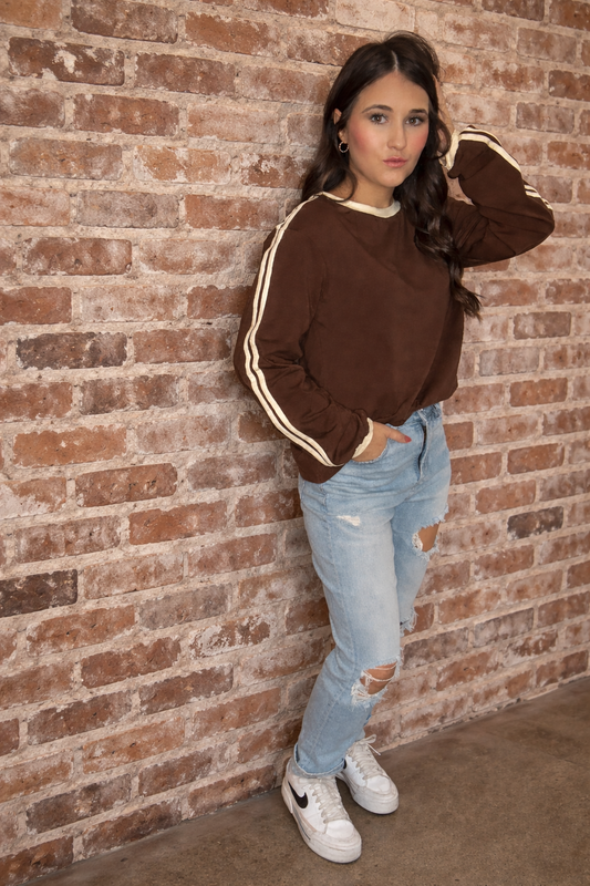 Brown Stripped Sleeve Top