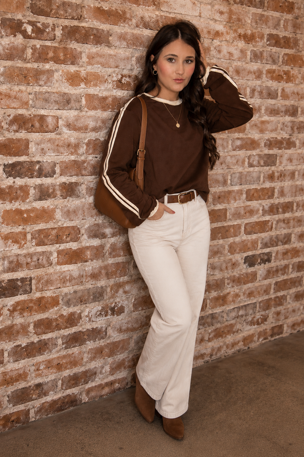 Brown Stripped Sleeve Top
