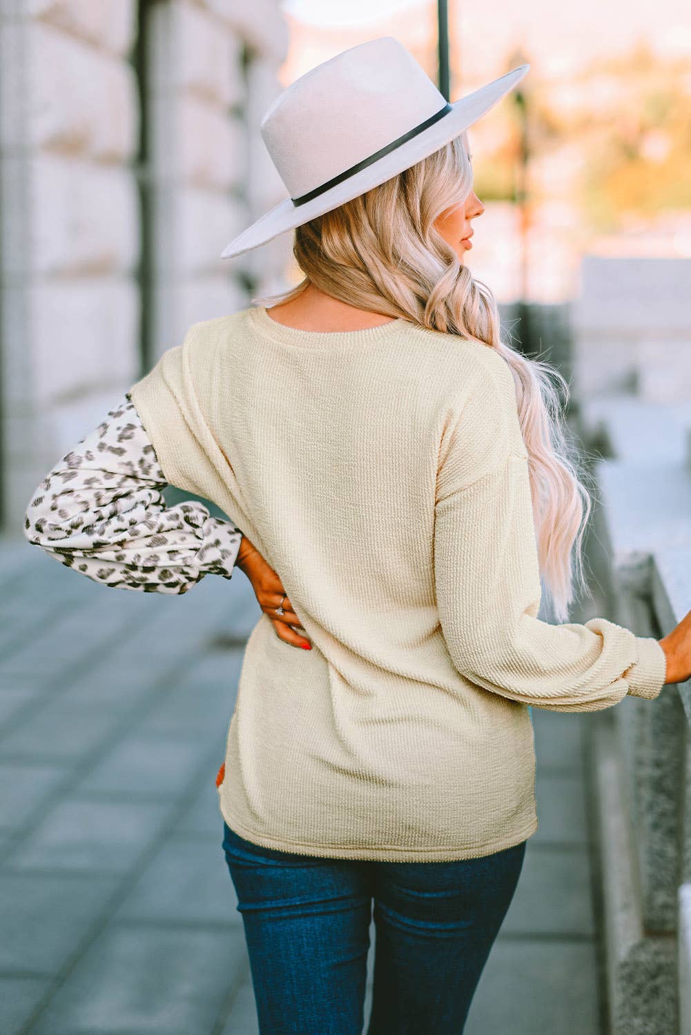 Leopard Patchwork Color Block Ribbed Top